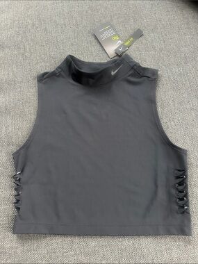 Nike Black High-Neck Sleeveless Crop Top with Side Cutouts